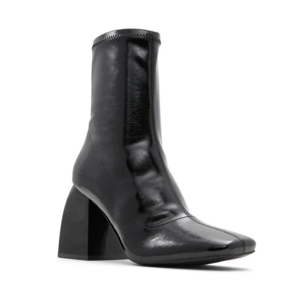 Black Patent Square Toe Ankle Boots